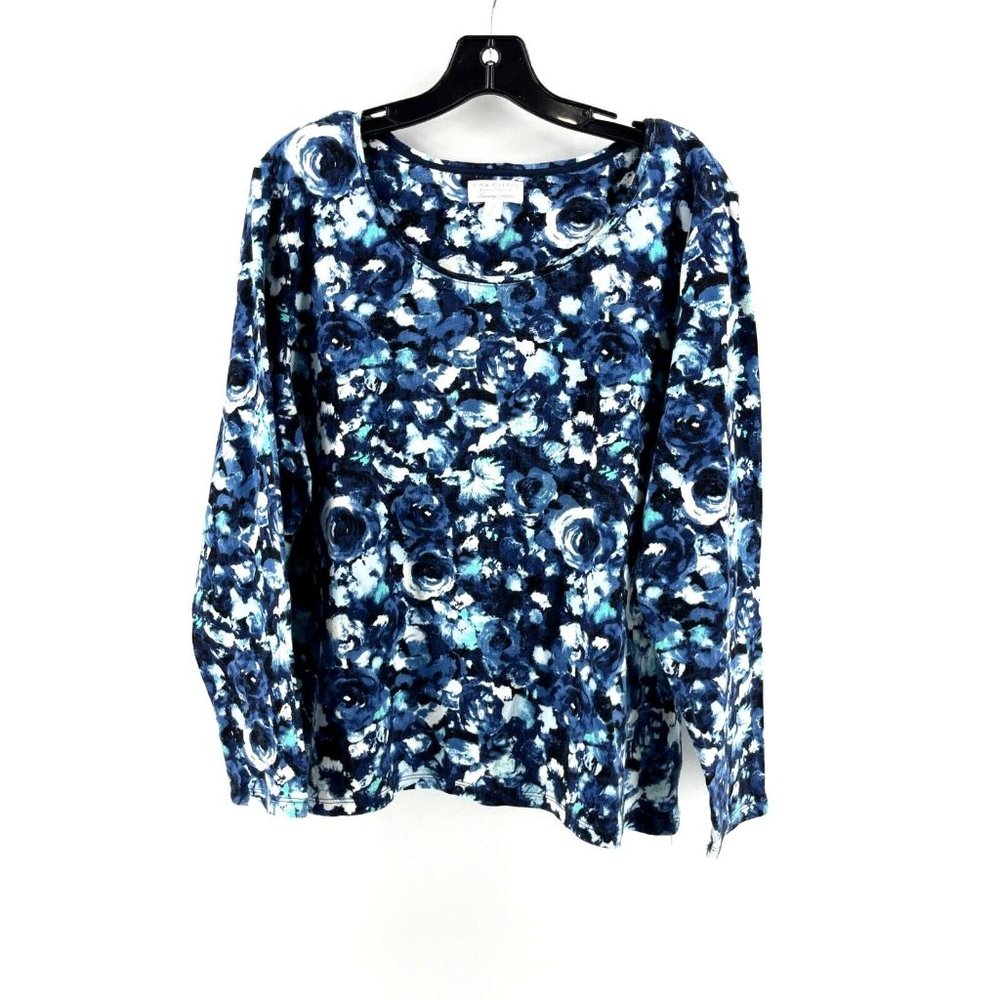 Charter Club Women's Plus Luxury 100% Pima Cotton Blue Floral Shirt Top Size 1X